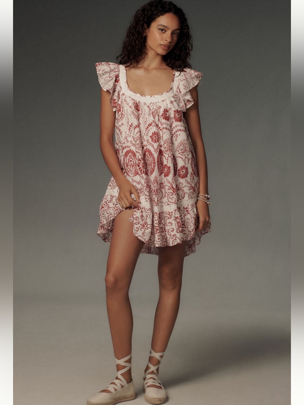 Maeve Flutter-Sleeve Babydoll
Mini Dress, M